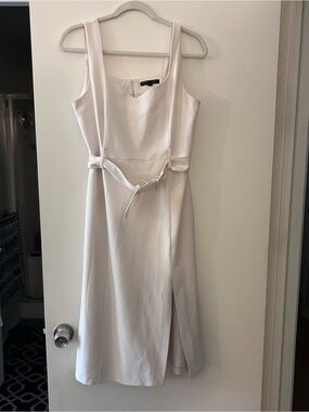 Banana Republic Ivory Sleeveless Midi Dress with Waist Tie